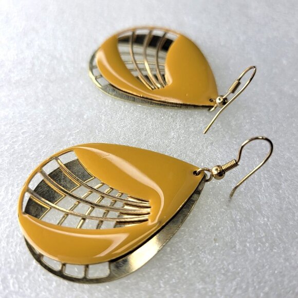 Enamel Yellow Oval Earrings- New with Tags - Picture 7 of 11